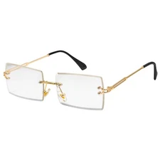 High Quality Blue Light Clear Lens Retro Rectangle Rimless Sunglasses For Men 
