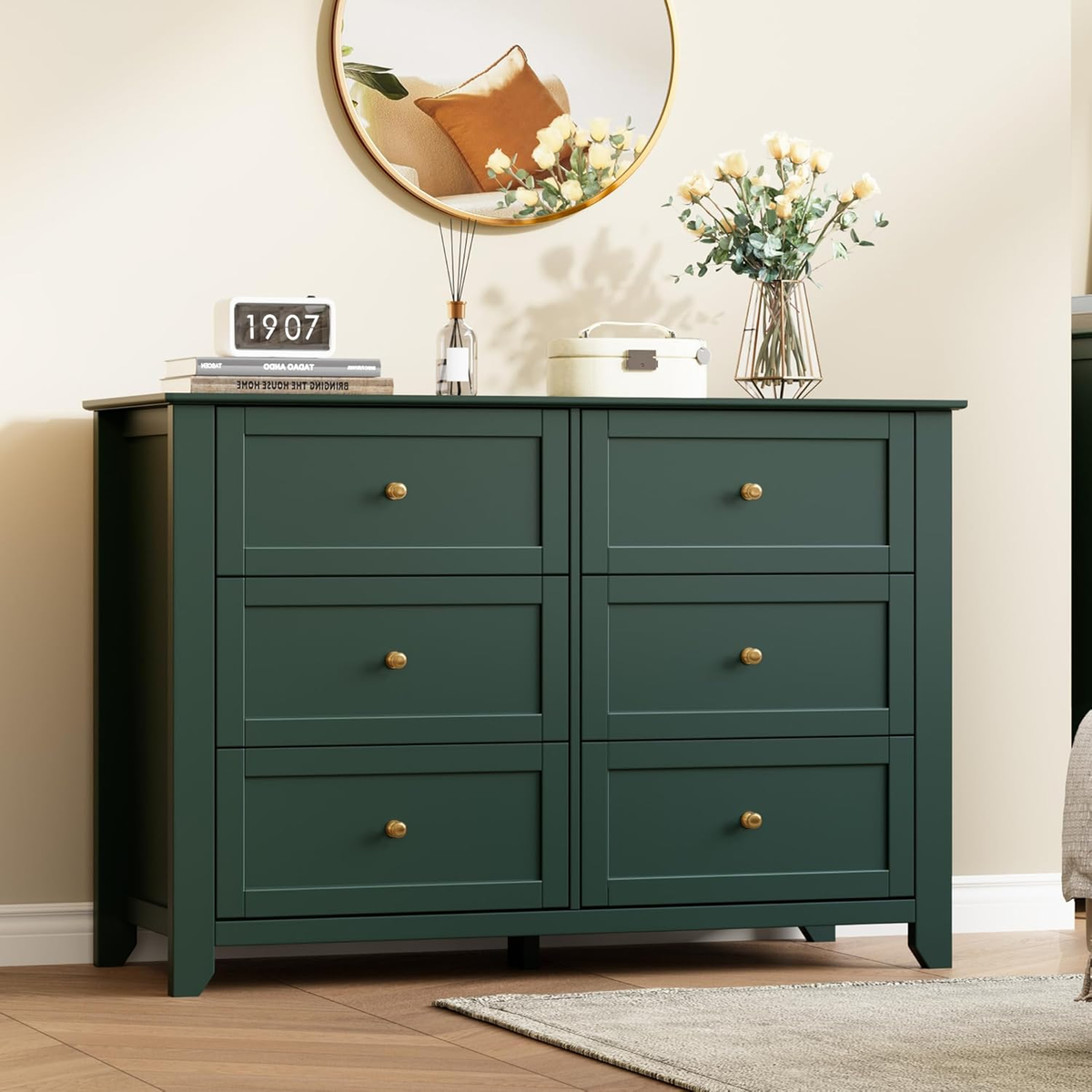 Green 6 Drawer Dresser for Bedroom, Large Dresser with Deep Drawers & Metal  Knob | eBay