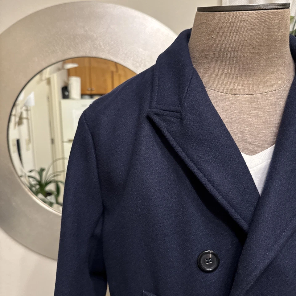 $998 Billy Reid Bond L Luxury Italian Wool Men’s Navy Handmade Peacoat Jacket - Image 4 of 4