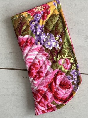 Kaffe Fassett Eyeglass Case. Handmade Quilted Floral. Pink. Green