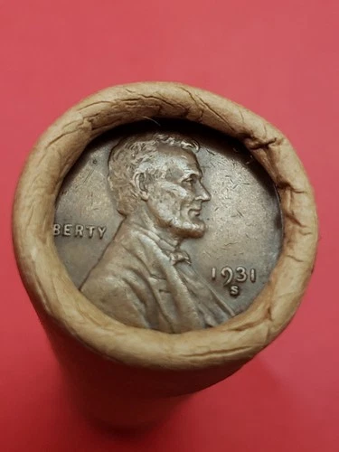 AU 1931-S LINCOLN WHEAT CENT 1916S LINCOLN WHEAT PENNY COIN ROLL ENDS BANKROLLED