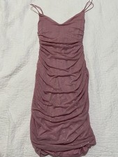 Windsor Pink Mesh Ruched Rhinestone Bodycon V-Neck Midi Dress Party M