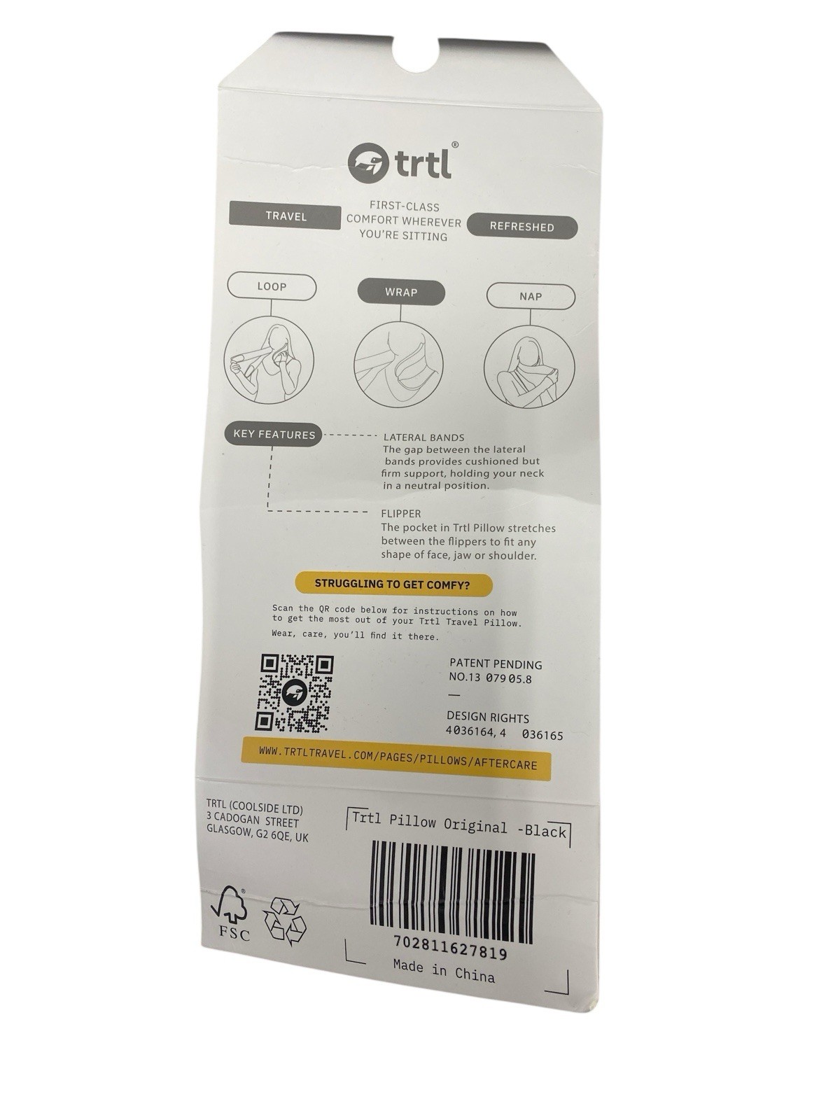 Trtl Super Soft Travel Neck Support Pillow - Black With Travel Bag