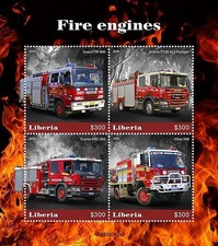 2020 Liberia FIRE ENGINES & TRUCKS Firefighting Vehicles Stamp Sheet #371