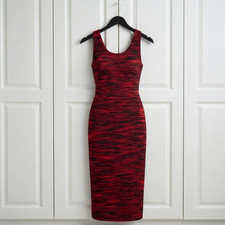 Superdry Summer Waves Dress Size 12 M Orange Black Space Dye Bodycon Midi Ribbed
