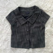 Banana Republic Black White Tweed Short Sleeve Jacket Textured Button Size 14