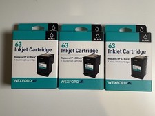 NEW WEXFORD 3 Pack Inkjet Cartridge Replaces HP 63 Black OEM F6U62AN Lot Of 3