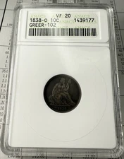 1838-O Seated Liberty Dime Old ANACS Soapbox VF20 Greer-102 Mint First Coins