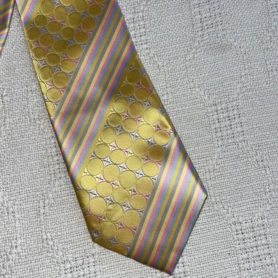 Bruno Conte Mens Dress Tie Size 59  3.5  Yellow Geometric Business Formal City