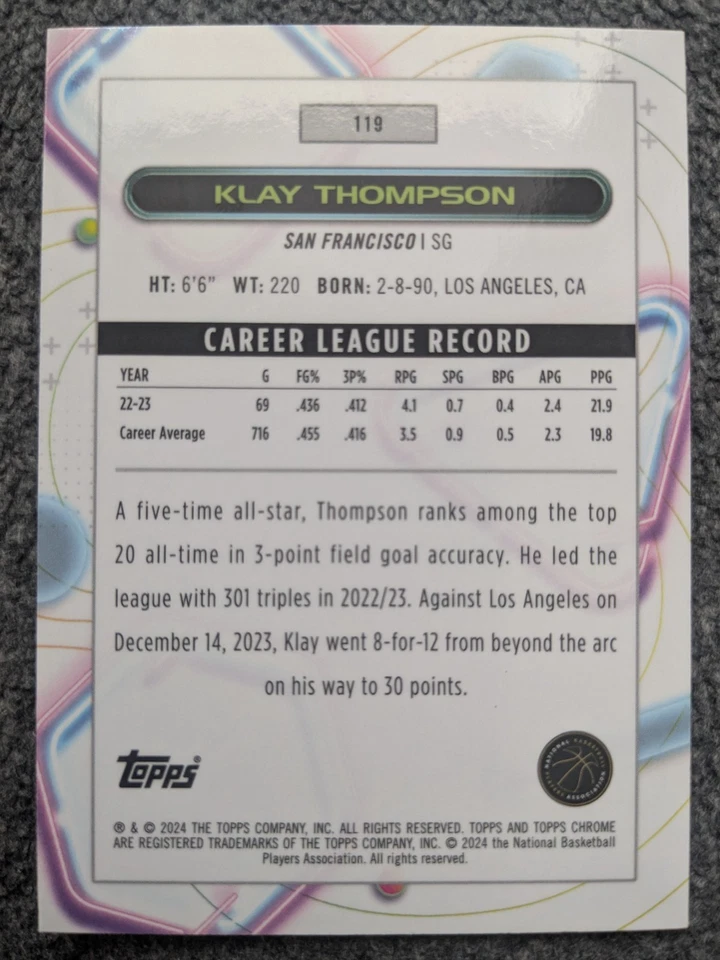 2023-24 TOPPS CHROME COSMIC KLAY THOMPSON GOLD INTERSTELLAR REFRACTOR#119#D42/50 - Image 2 of 2