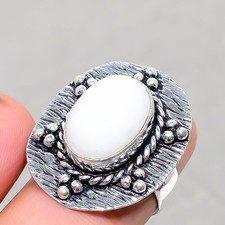White Coral Oval Shape 925 Sterling Silver Gemstone Jewelry Ring 5.75" RP 3622