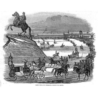 ST PETERSBURG Szene in der Osterwoche - antiker Druck 1847