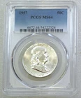 1957 P Franklin Half Dollar PCGS MS64 95% FBL Frosty Luster New Holder #H317B