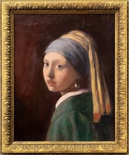 Girl with a Pearl Earring | Dutch Old Master Style Vintage Oil Painting, Framed