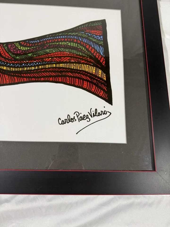 Vintage Carlos Paez Vilaro Impressão Personalizada Emoldurada e Assinada Arte de Pássaro Vermelho Uruguai - Imagem 4 de 4
