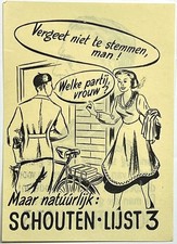 1952 SCHOUTEN LIJST 3 DUTCH POLITICAL ELECTION CARTOON FLEMISH FLYER VOTER RARE