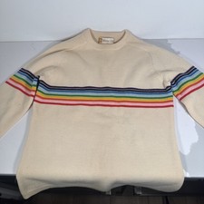 Vintage White Stag Sweater Striped Acrylic Wool Pullover Sz Women  s S 