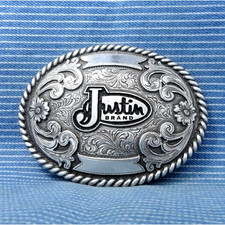 Justin Brand Cowboy Boots Western Trophy Promo Belt Buckle Floral Scroll .CPA422
