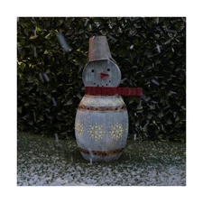 Alpine Corporation 30" Tall Indoor/Outdoor Metal Barrel Snowman Lighted Holid...