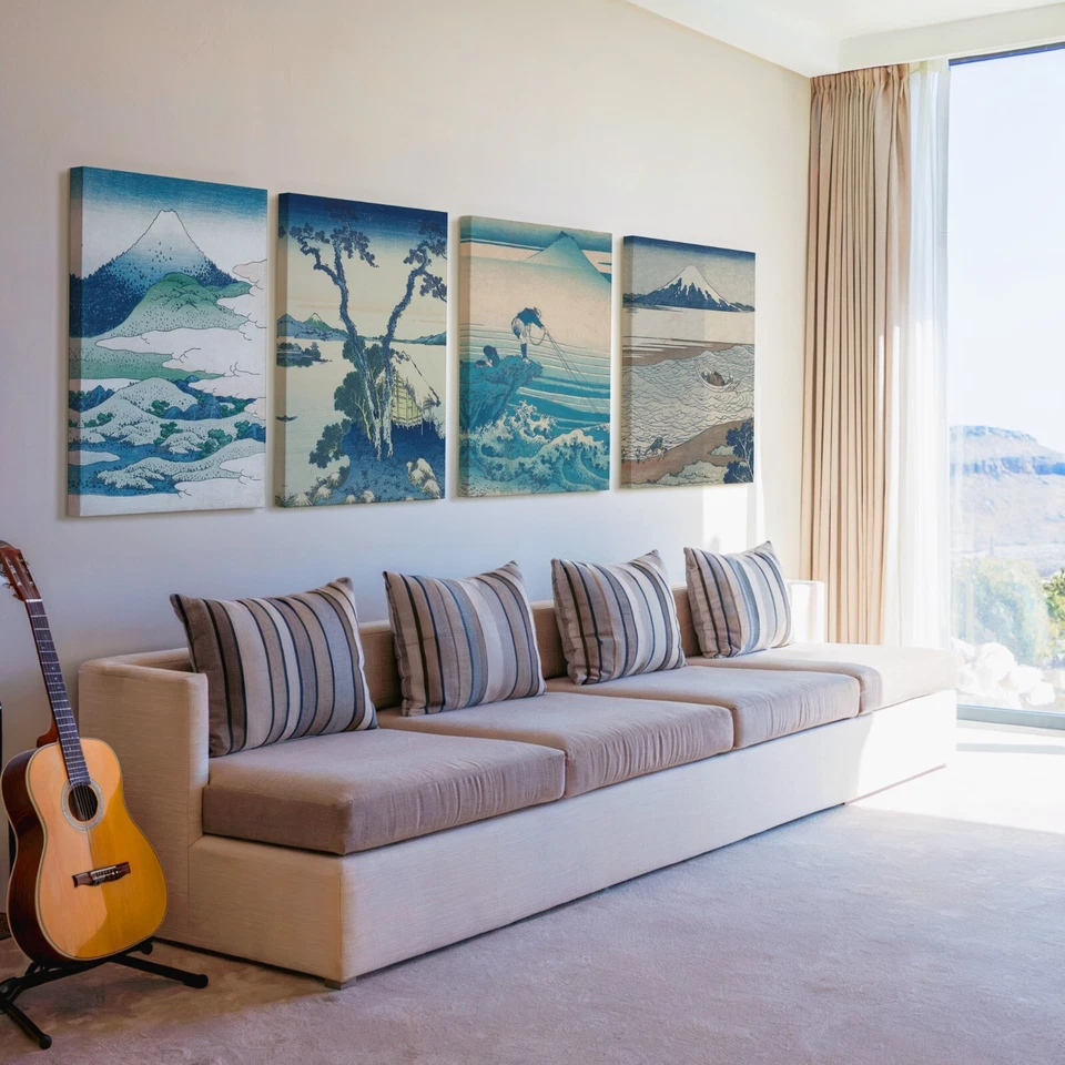 Conjunto de 4 lienzos japoneses vintage/impresión artística/arte de pared enmarcado arte clásico Ukiyo Foto 4 de 4