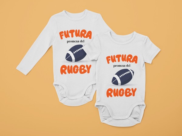 Body bebé Futura promesa del Rugby. Manga larga o corta 100% Algodón