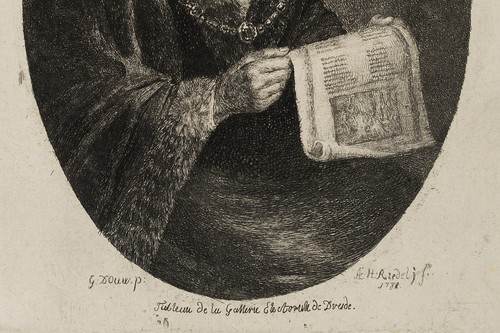 RIEDEL (*1763) nach DOU (*1613), Lesende Dame, 1780, Rad. Barock Porträt - Bild 2 von 3