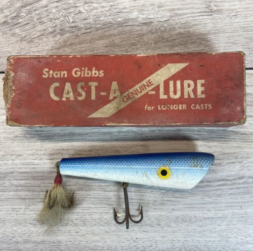 Vintage Stan Gibbs Blue Popper 1.5 oz Point Jude Pop-Dinger Fishing Lure & Box