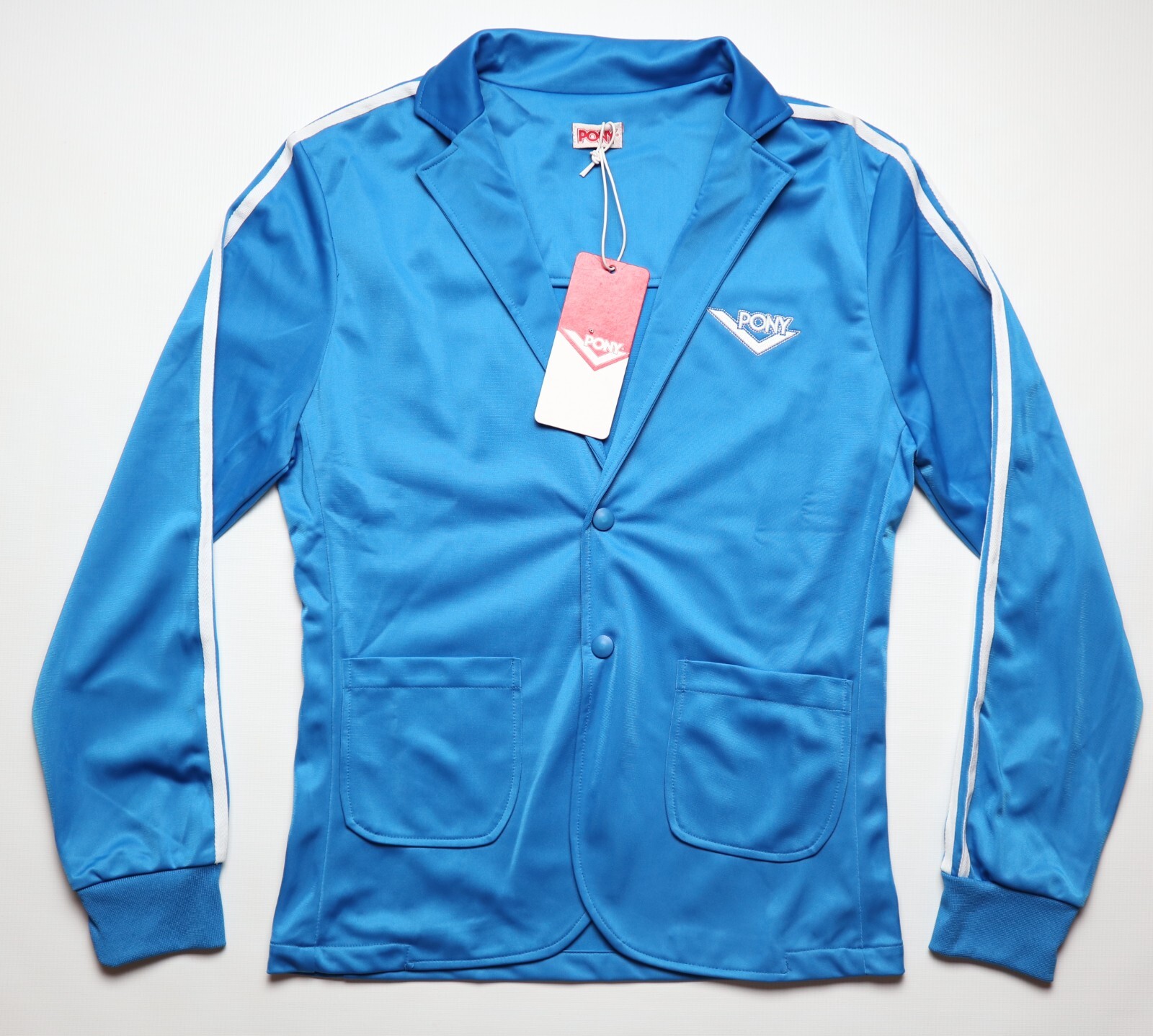 BLAZER TUTA PONY VINTAGE NUOVO CON ETICHETTE GIACCA A SCATTO BLU TASCHE NUOVO ADULTO UOMO M MEDIUM