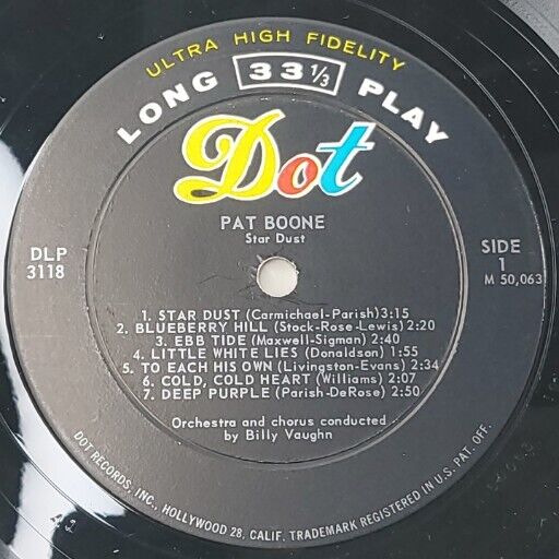 Vintage 1958 Pat Boone Star Dust LP Mono Dot Records (DLP