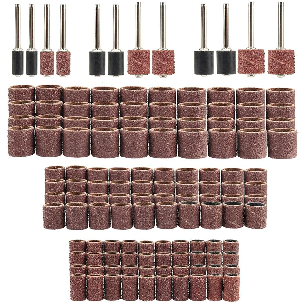 Yakamoz 132Pcs Sanding Drums Kit, 80 120 180 Grit Sanding Bands Mini Drum Sander