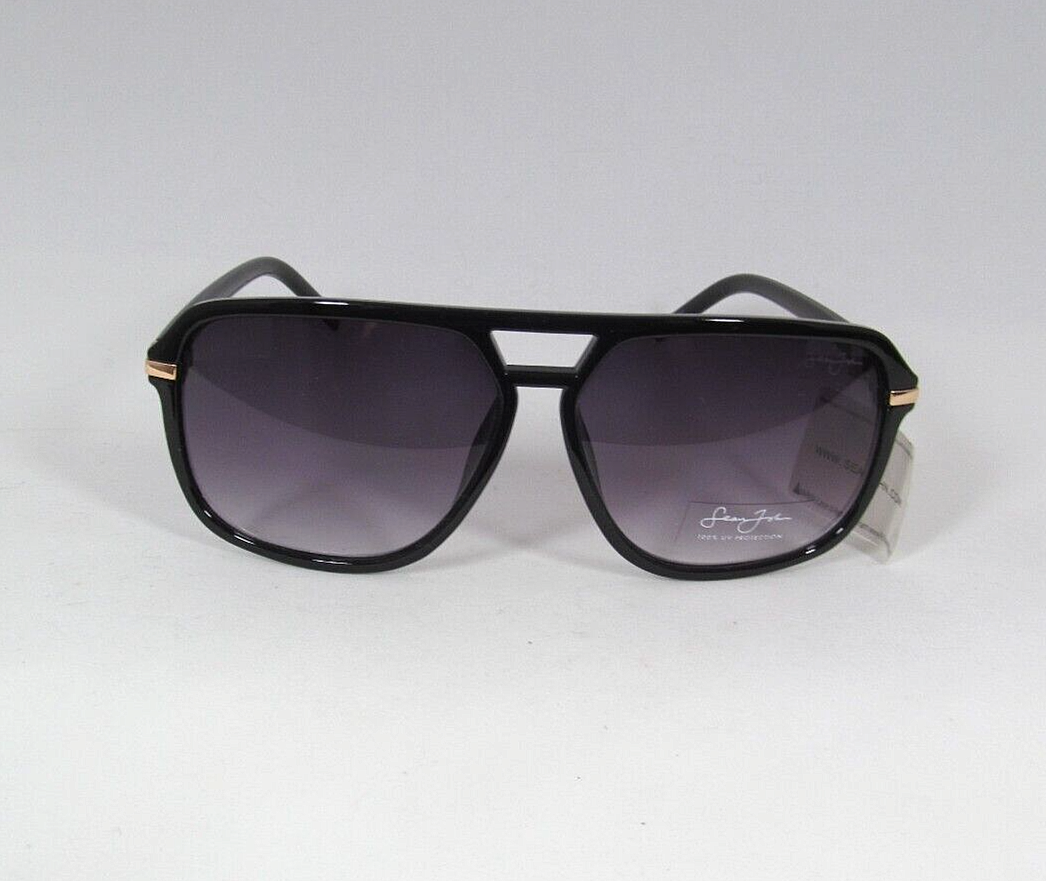 SEAN JOHN Womens Oval Shape Black Sunglasses Gold Arm Accent 