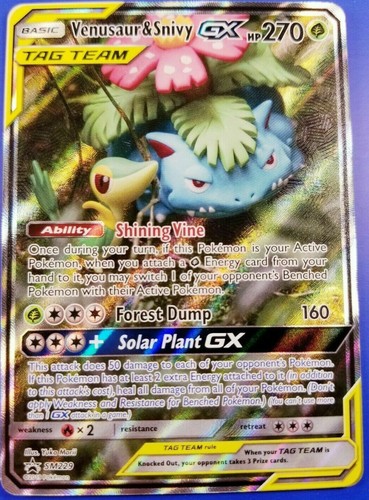 FULL ART Venusaur & Snivy GX Tag Team ULTRA RARE Promo SM229 Pokemon Holo - LP