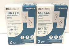 Utilitech 2 Ct USB A & C Tamper Resistant Outlet White Finish 1098448 Lot Of 2