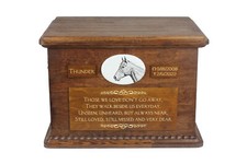 Holsteiner Horse Wooden Urn With A Standing Statue Art-Dog