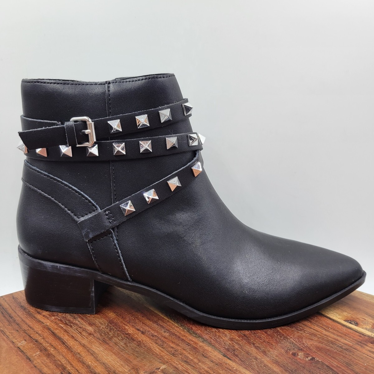 Steve Madden Ankle Boots Women's Black Leather Studded Buckle