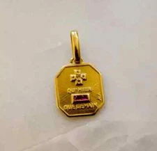 14k  YelloW Gold Plated 2Ct Baguette Ruby Moissanite French medal AUGIS Pendant