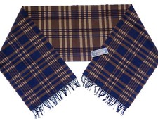 New Pendleton USA Made Brown & Navy Blue Plaid Print 100% Virgin Wool Scarf