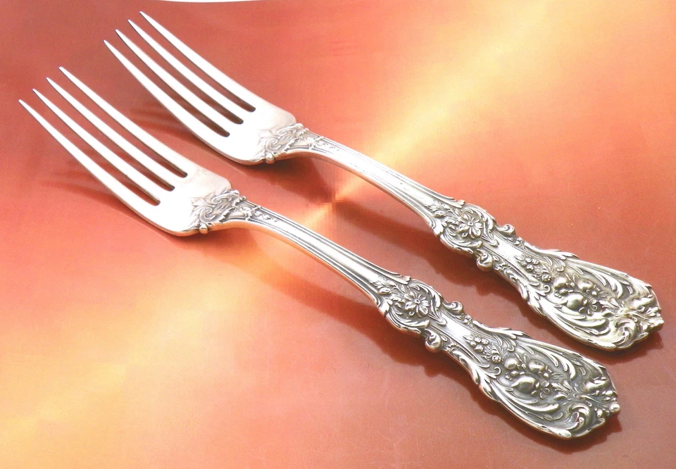 Juego 2 LG 8" ANTIGUO Marca "H" PESADO Francis I 1 Plata Esterlina TAMAÑO CENA HORQUILLA R&B Foto 4 de 4