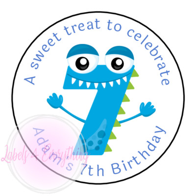 Personalised 7th Birthday Sticker Monster Sweet Treat Party Thank You Sweet Cone