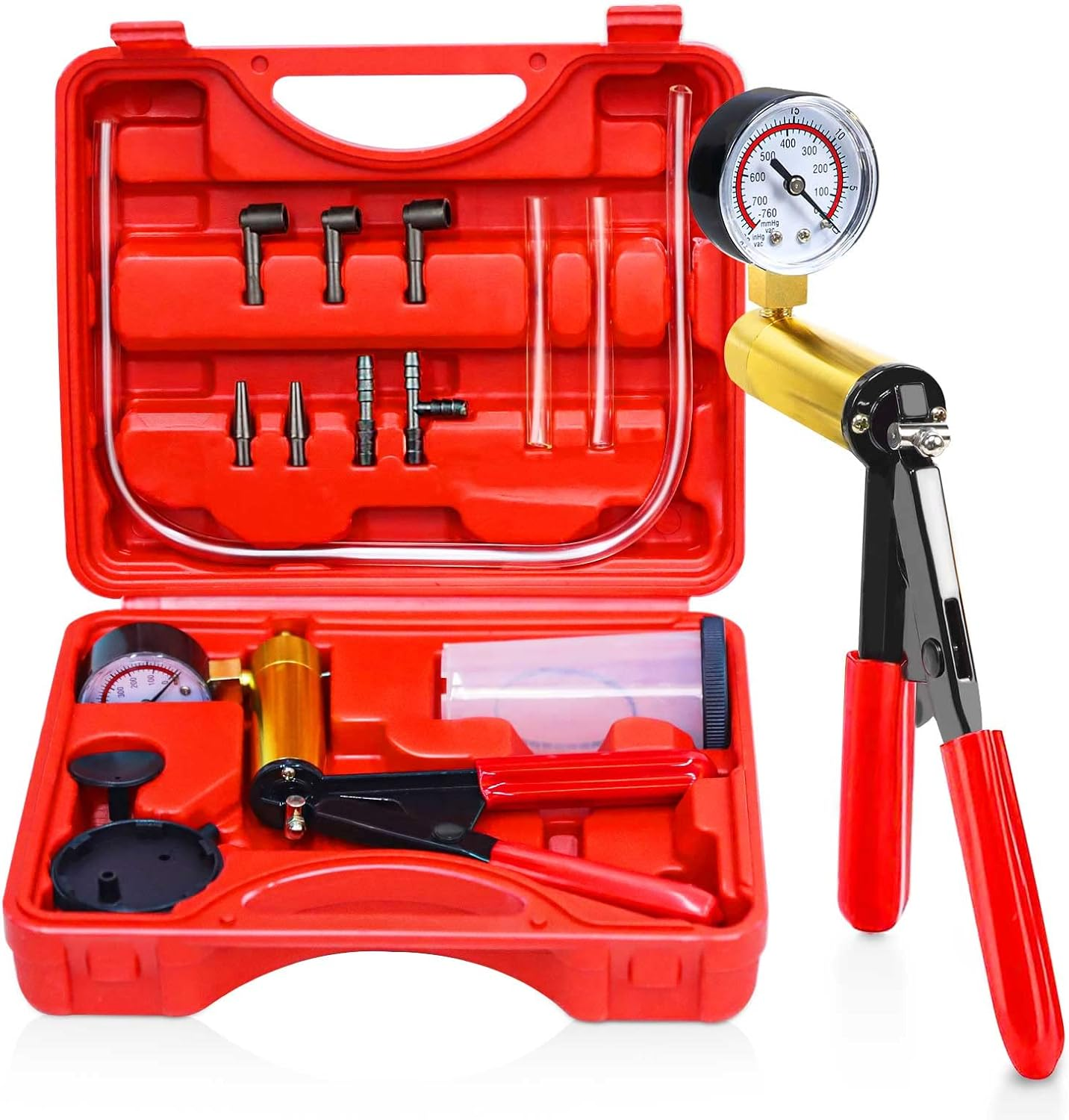 Portable Handheld Vacuum Pump Tester with Gauge and Brake Bleeder Kit for Automotive Maintenance