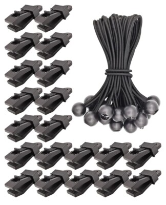 20 Stück Planenclips Schwerlast + 20 Stück Gummibälle 6 Zoll, Camping