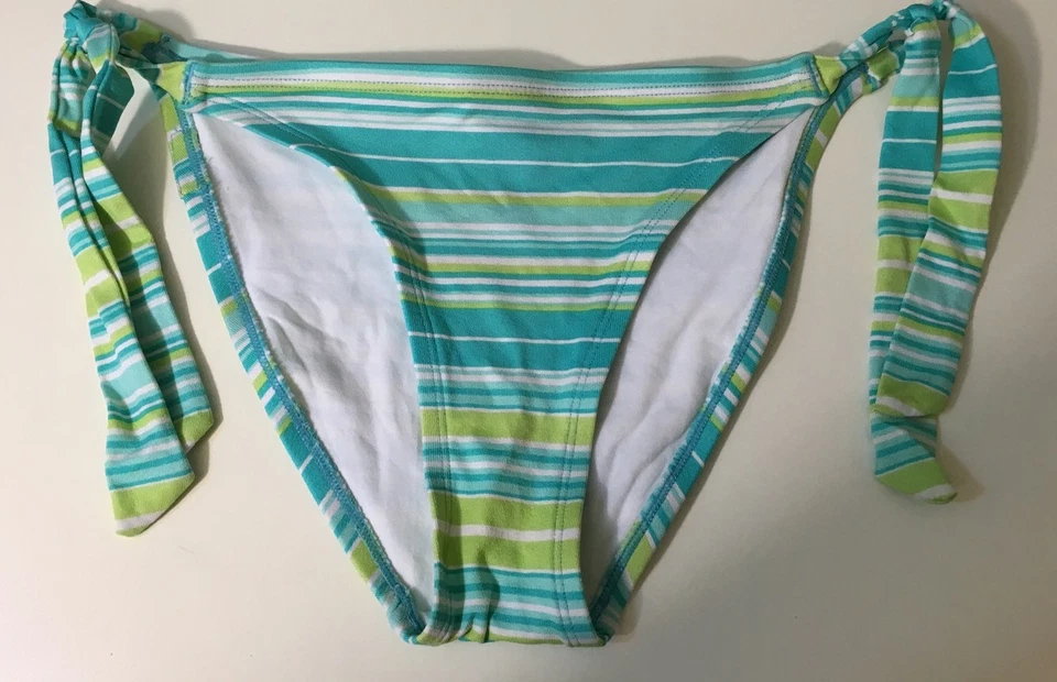 Womens Esprit Beach Aqua Lime Green White Striped Side Tie Bikini Size XS - Image 4 of 4