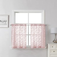 Leia 24 Inch Valance Pink Sheer Curtains Tiers for 38 W x 24 L Blush Pink
