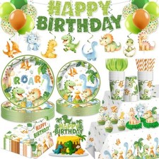 213Pcs Dinosaur Birthday Party Decorations Tableware Set, 25 Serves