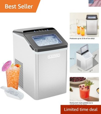 Chewable Nugget Ice Machine - 33 lbs/Day Capacity with Easy Cleaning Function