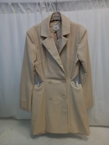 ❤️ River Island Cream Faux Leather Open Back Blazer Dress Size 10 BNWT