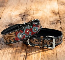 Western Leather Collar Handmade Pet Dog Collar Heavy Duty Hand Tooled Adjustable