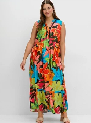 Kleid bunt 50 Sheego Damen Maxikleid mit Blumenmuster ärmellos - 2.6555 - Bild 1 von 4