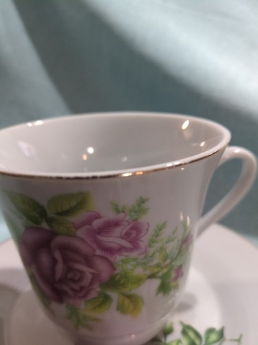 1 Set Vintage China Tea Cup and & Saucer Pink Rose Floral Gold Trim - Picture 12 of 12