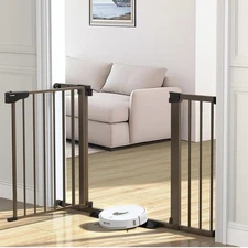 Cumbor Baby Safety Gate for Stairs & Doorway 29.7"x46"Wx30.5”H, Brown